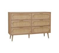 sweeek - Cómoda de Madera y caña Redondeada, 6 cajones, Eva, Natural, 120x39x79 cm
