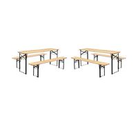 sweeek Juego de 2 mesas de recepción plegables de madera de abeto 2 bancos, Bayona, marrón natural, 177 x 49,5 x 75,5 cm