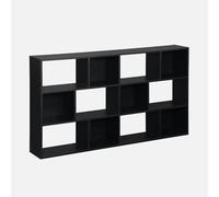 sweeek - Librería asimétrica de diseño Negro, Pieter, 3 estantes, 12 Compartimentos de Almacenamiento