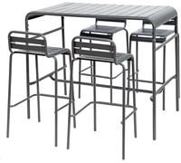 sweeek Mesa alta de jardín con 4 taburetes de acero, antracita