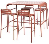 sweeek Mesa alta de jardín con 4 taburetes de acero, terracotta