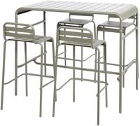 sweeek Mesa alta de jardín con 4 taburetes de acero, verde kaki