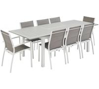sweeek Mesa de jardín extensible de aluminio con 8 sillas, blanco