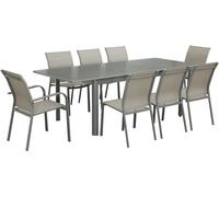 sweeek Mesa de jardín extensible de aluminio con 8 sillas, verde kaki