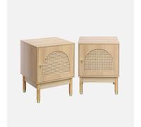 sweeek - Mesita de Madera y caña 1 Puerta, Set de 2, Judith, Natural, 45x40x60 cm