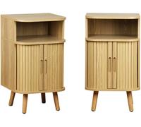 sweeek Mesita de noche con 2 puertas correderas y 1 nicho, set de 2, natural