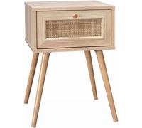 sweeek Mesita de noche de 1 cajón con efecto madera y caña, natural