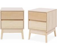 sweeek Mesita de noche de 2 cajones con efecto madera, set de 2, madera