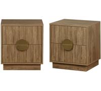 sweeek Mesita de noche de 2 cajones efecto madera de mango estriada, set de
