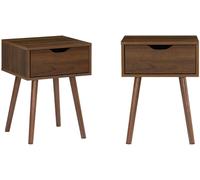 sweeek Mesita de noche de madera teñida nogal, 1 cajón, set de 2, nogal