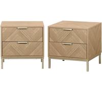 sweeek Mesita de noche efecto madera con diseño en espiga, set de 2, natural