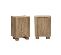 sweeek-Mesita de Noche Efecto Madera de Mango con 1 Puerta Reversible, Set de 2, Pondi, Marrón Dorado, 40x30x57 cm