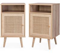 sweeek Mesita de noche escandinava con efecto madera y caña, set de 2,