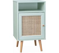 sweeek Mesita de noche escandinava de efecto madera y caña, verde celadón