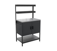 sweeek-Módulo cocina exterior de acero con 2 estanterías colgantes y 2 puertas, 80cm, Naxos, Negro, 80x51x142 cm