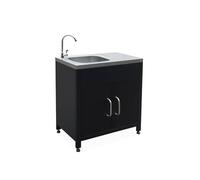 sweeek-Módulo cocina exterior de acero con fregadero de 80cm, Grimaud, Negro, 70x46x51 cm