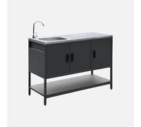 sweeek-Módulo cocina exterior de acero con lavabo, 120cm, Naxos, Negro, 120x51x112.5 cm