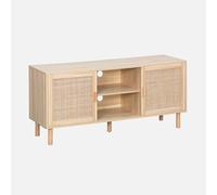 sweeek - Mueble TV Efecto caña y Madera, 2 Puertas y 1 Estante, 120cm
