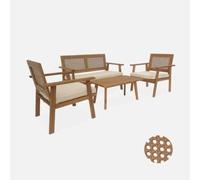 Sweeek Muebles de jardín de madera y caña redonda, 4 plazas natural