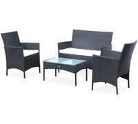 sweeek Muebles de jardín, rattan sintético, negro crudo, 4 plazas
