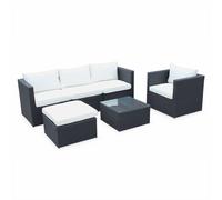 sweeek Salón de jardin, rattan sintetico, negro crudo, 5 plazas