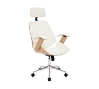 sweeek - Silla de Oficina con Ruedas, Madera Curvada y Acabado en Polipiel, Michael, Blanco, 62x67x130 cm