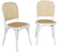 sweeek Silla vintage de madera y ratán, set de 2, blanco
