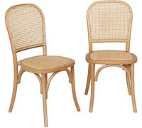 sweeek Silla vintage de madera y ratán, set de 2, natural