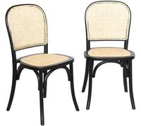 sweeek Silla vintage de madera y ratán, set de 2, negro