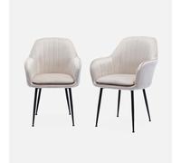 sweeek-Sillón de Terciopelo con Patas de Metal, Set de 2 Blanco Roto - 57x59x84.5 cm