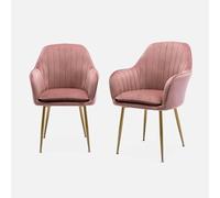sweeek-Sillón de Terciopelo con Patas de Metal, Set de 2 Rosa Viejo - 57x59x84.5 cm