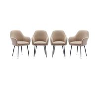 sweeek-Sillón de Terciopelo de canalé y Patas de Metal Negro, Set de 4 Beige - 57x59x84.5 cm