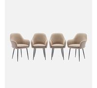sweeek-Sillón de Terciopelo de canalé y Patas de Metal Negro, Set de 4 Beige - 57x59x84.5 cm
