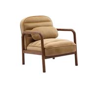sweeek - Sillón escandinavo de Madera de hevea teñida de Nogal y Tela de Terciopelo, Amelie, Camel, 66x82x77 cm