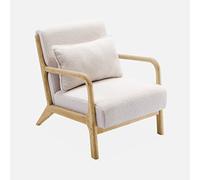 sweeek-Sillón escandinavo de Madera y Tela Borreguito, Lorens Borreguito, Blanco, 65x80x79 cm
