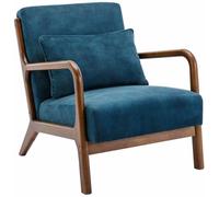 sweeek Sillón escandinavo de terciopelo y madera de hevea, azul