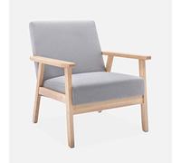 sweeek-Sillón Estilo escandinavo de Madera y Tela, Isak, Gris Claro, 64x69.5x73 cm