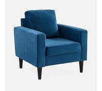 sweeek-Sillón Vintage de Terciopelo con Patas de Madera Azul - 78x77x70 cm