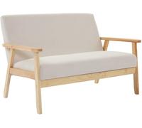 sweeek Sofá-banco 2 plazas, pana, patas de madera, crema