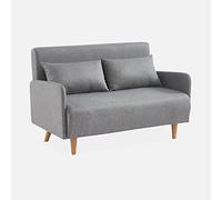 sweeek-Sofá cama con patas de madera de 2 plazas Gris claro - 131x75x81 cm