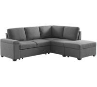 sweeek Sofá cama con reposapiés de 3 plazas, gris oscuro