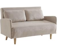 sweeek Sofá cama de pana de 2 plazas con patas de madera, beige