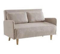 sweeek Sofá cama de pana de 2 plazas con patas de madera, beige