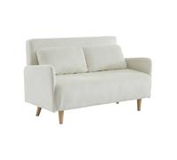 sweeek - Sofá Cama de Pana de 2 plazas con Patas de Madera, Panam Pana, Blanco, 131x75x81 cm