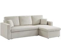 sweeek Sofá cama de pana de 3 plazas, gris beige