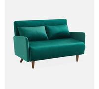 Sweeek Sofá cama de terciopelo con patas de madera, 2 plazas verde