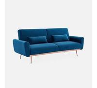 sweeek Sofá cama de terciopelo de 2 a 3 plazas, azul