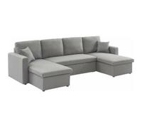 Sweeek Sofá cama panorámico de 4 plazas en tela gris claro