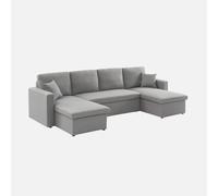 sweeek-Sofá Cama panorámico en Tela, 4 plazas Gris Claro - 288x146x86 cm