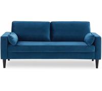 sweeek Sofá de terciopelo con patas de madera de hevea, 3 plazas, azul